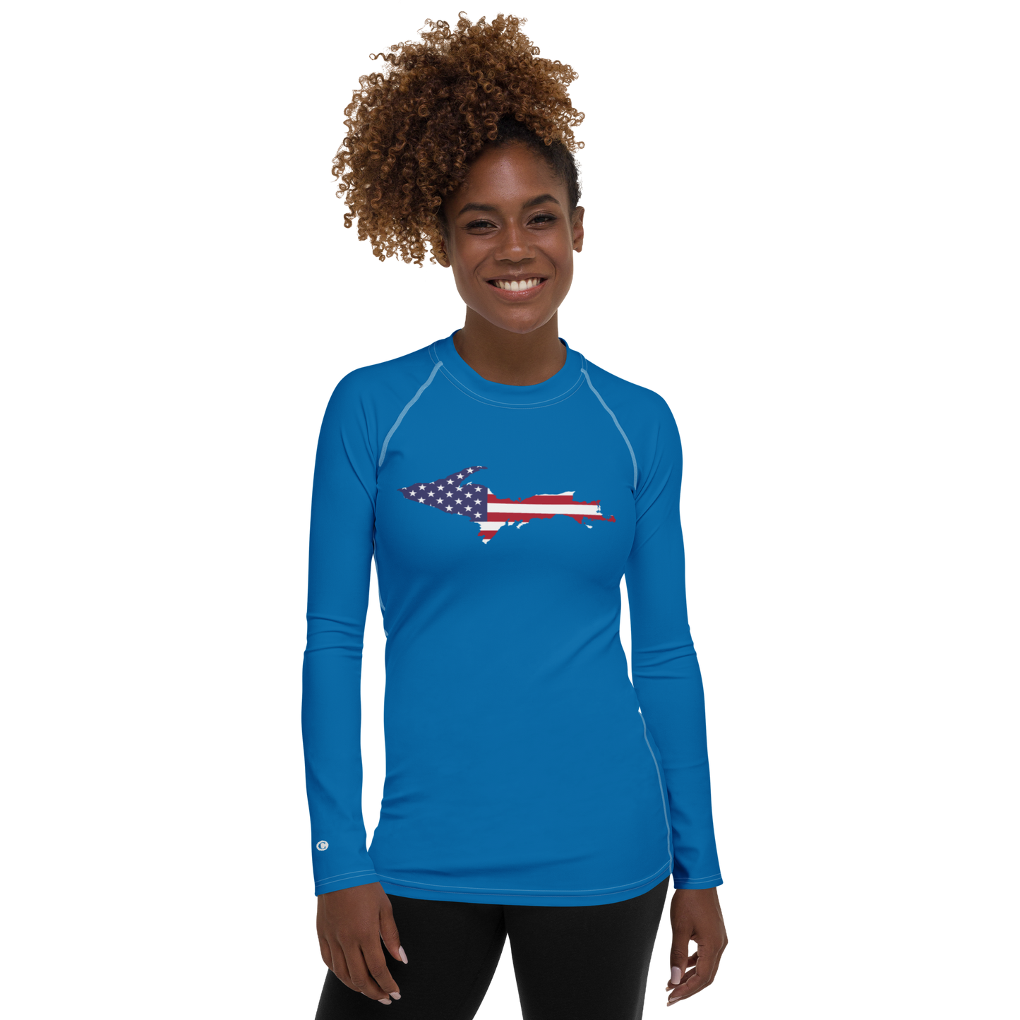 Michigan Upper Peninsula Rash Guard (w/ UP USA Flag) | Women's - Azure