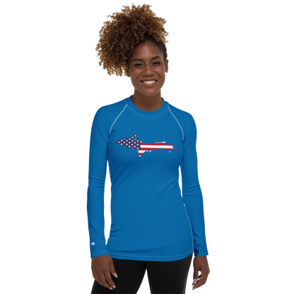 Michigan Upper Peninsula Rash Guard (w/ UP USA Flag) | Women's - Azure