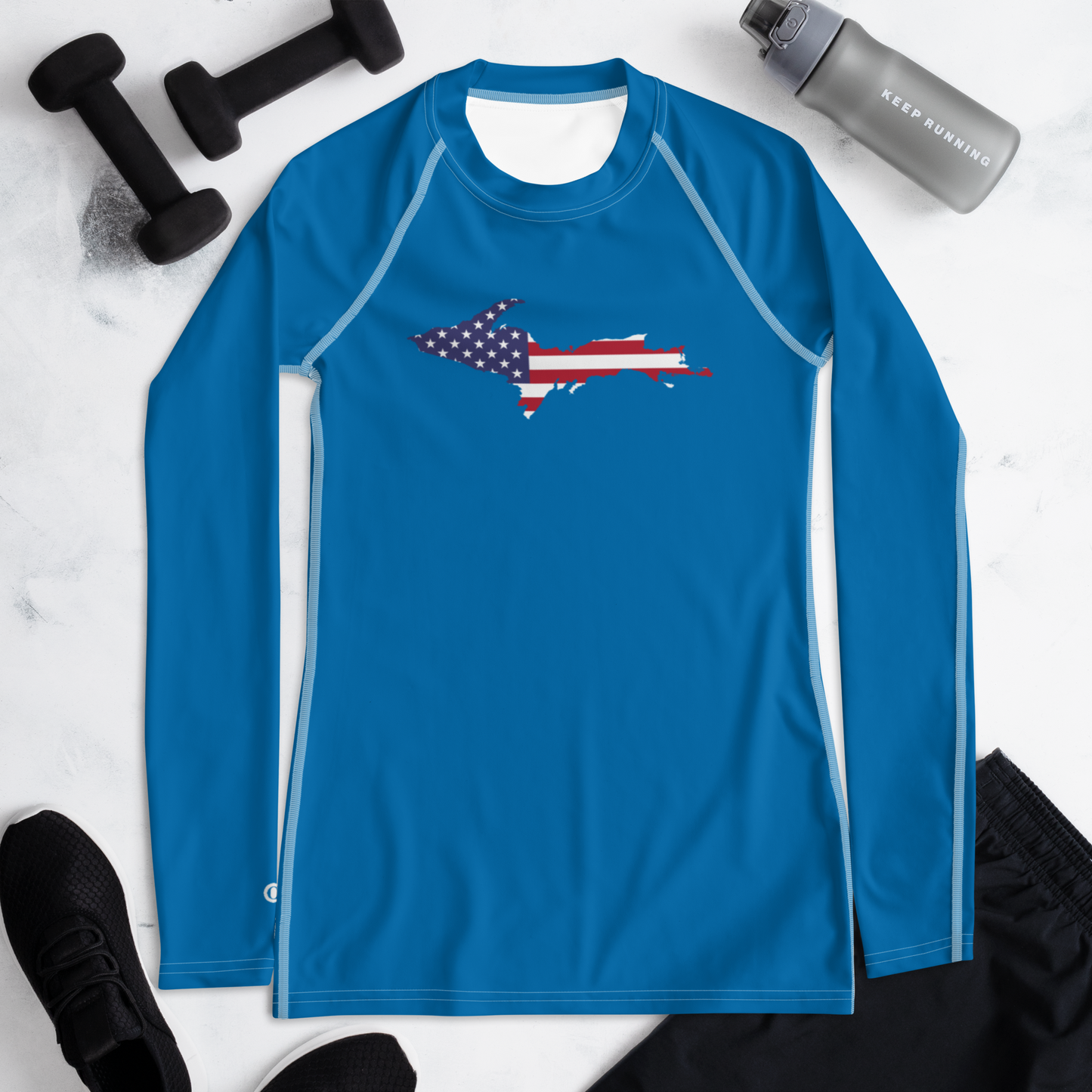 Michigan Upper Peninsula Rash Guard (w/ UP USA Flag) | Women's - Azure