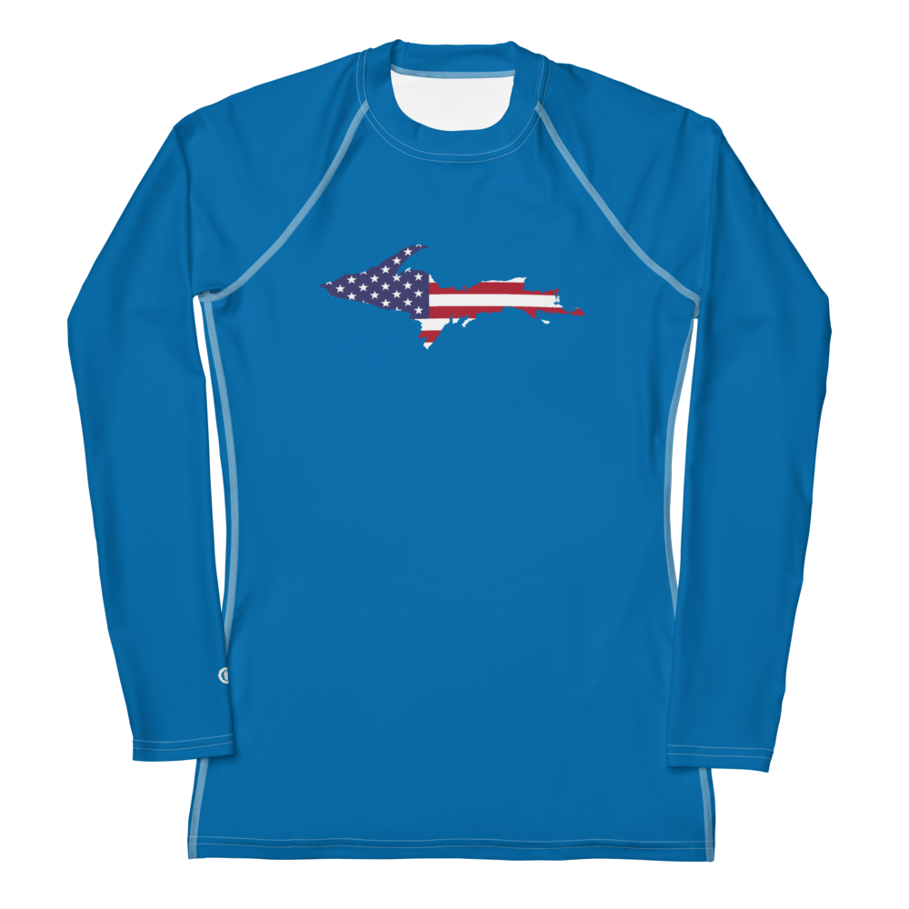 Michigan Upper Peninsula Rash Guard (w/ UP USA Flag) | Women's - Azure