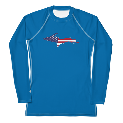 Michigan Upper Peninsula Rash Guard (w/ UP USA Flag) | Women's - Azure