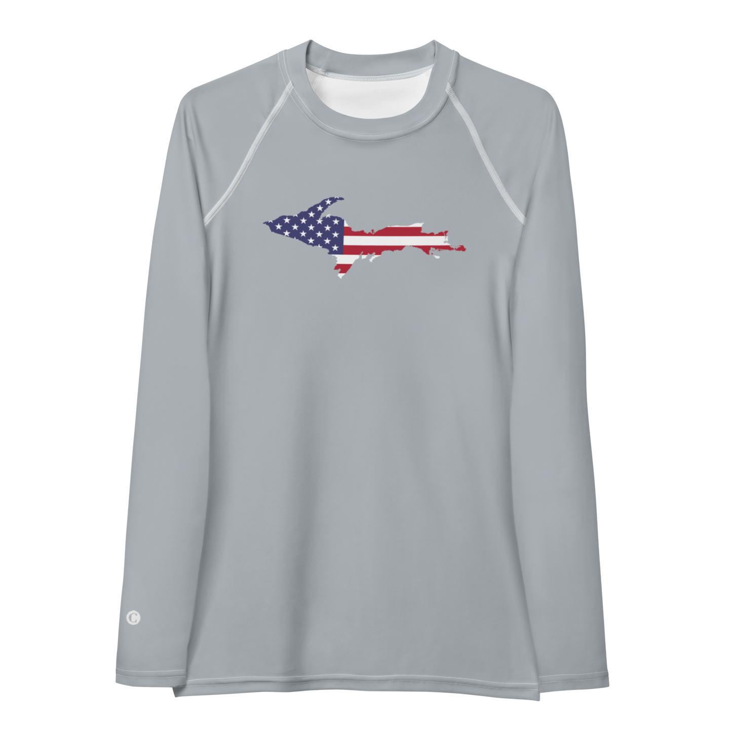 Michigan Upper Peninsula Rash Guard (w/ UP USA Flag) | Women's - Silver