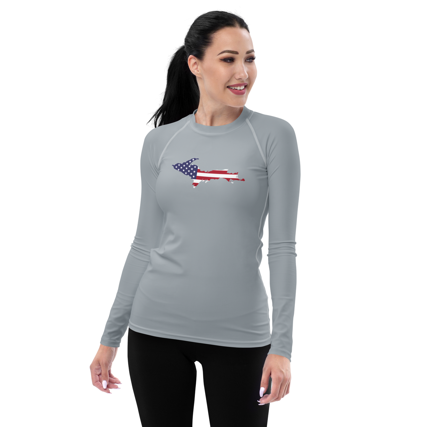 Michigan Upper Peninsula Rash Guard (w/ UP USA Flag) | Women's - Silver