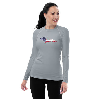 Michigan Upper Peninsula Rash Guard (w/ UP USA Flag) | Women's - Silver