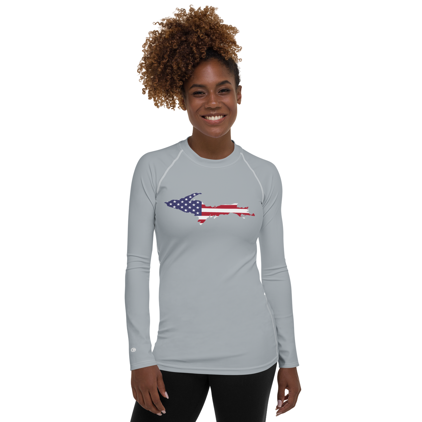 Michigan Upper Peninsula Rash Guard (w/ UP USA Flag) | Women's - Silver