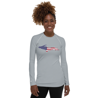 Michigan Upper Peninsula Rash Guard (w/ UP USA Flag) | Women's - Silver