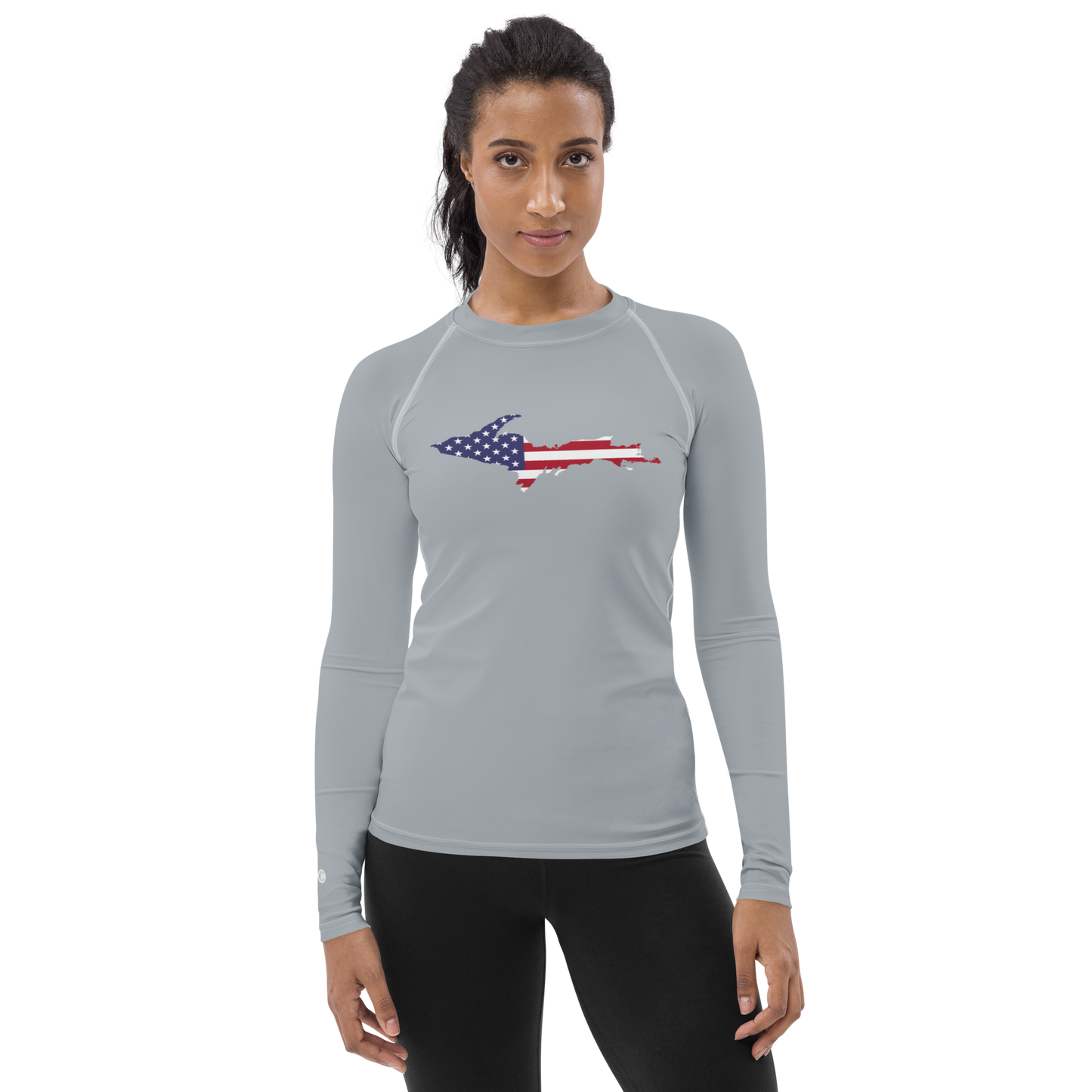 Michigan Upper Peninsula Rash Guard (w/ UP USA Flag) | Women's - Silver