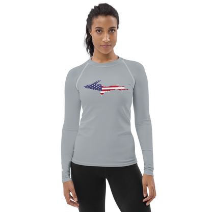 Michigan Upper Peninsula Rash Guard (w/ UP USA Flag) | Women's - Silver