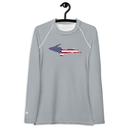 Michigan Upper Peninsula Rash Guard (w/ UP USA Flag) | Women's - Silver