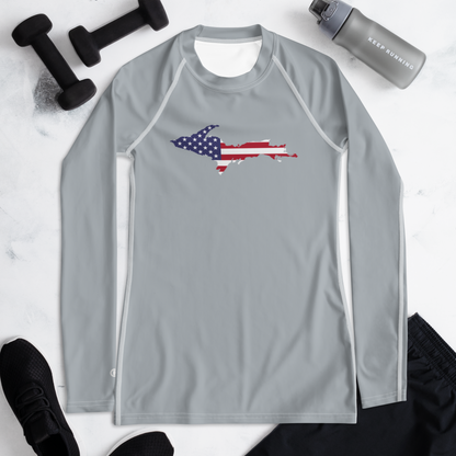 Michigan Upper Peninsula Rash Guard (w/ UP USA Flag) | Women's - Silver