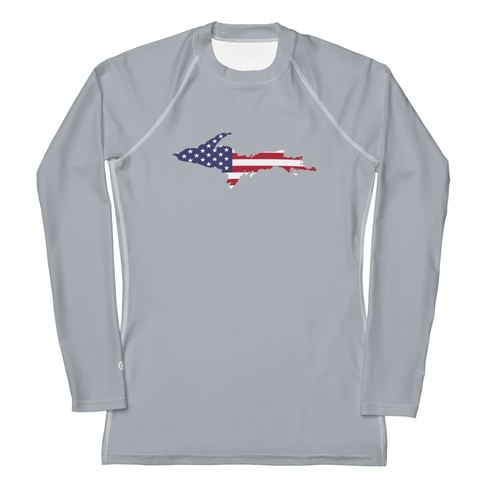 Michigan Upper Peninsula Rash Guard (w/ UP USA Flag) | Women's - Silver