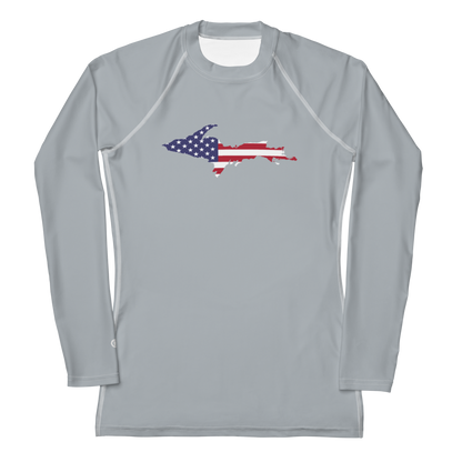 Michigan Upper Peninsula Rash Guard (w/ UP USA Flag) | Women's - Silver