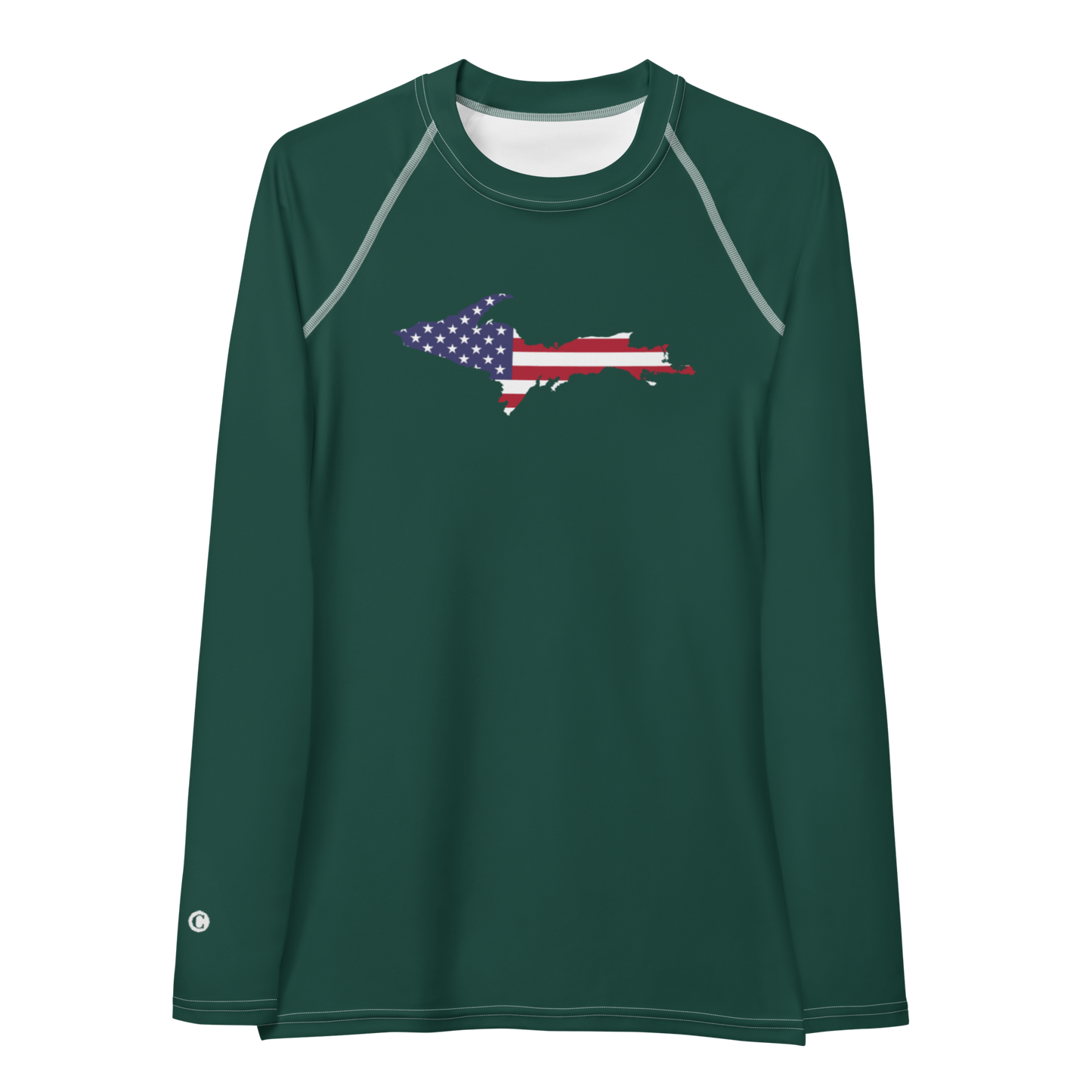 Michigan Upper Peninsula Rash Guard (w/ UP USA Flag) | Women's - Laconic Green