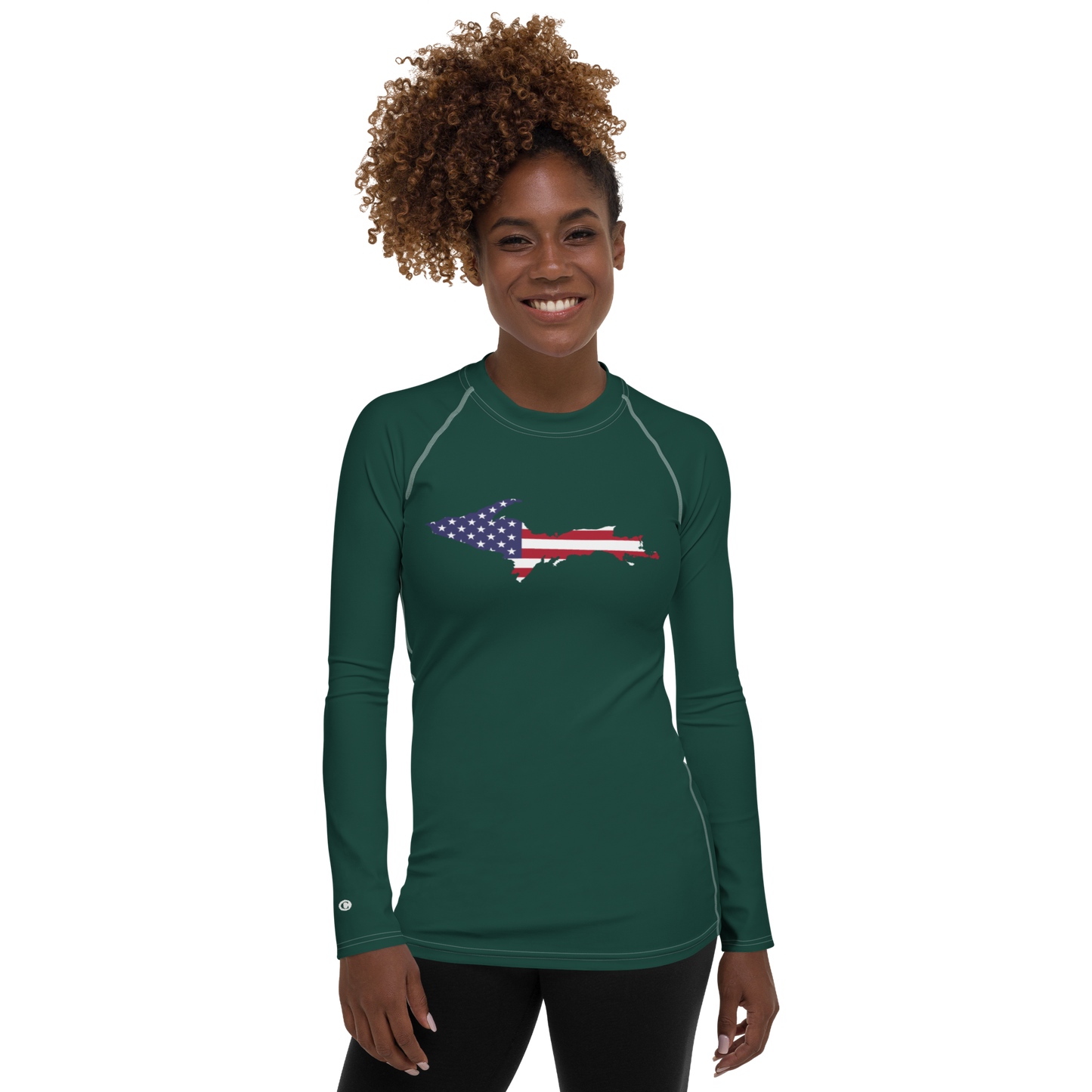 Michigan Upper Peninsula Rash Guard (w/ UP USA Flag) | Women's - Laconic Green