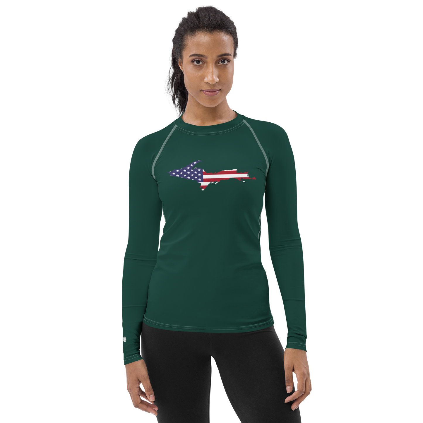 Michigan Upper Peninsula Rash Guard (w/ UP USA Flag) | Women's - Laconic Green