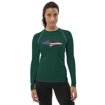 Michigan Upper Peninsula Rash Guard (w/ UP USA Flag) | Women's - Laconic Green