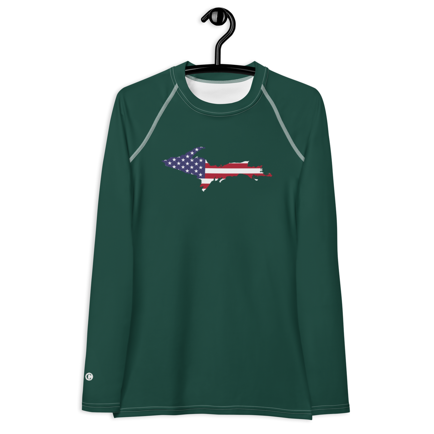 Michigan Upper Peninsula Rash Guard (w/ UP USA Flag) | Women's - Laconic Green