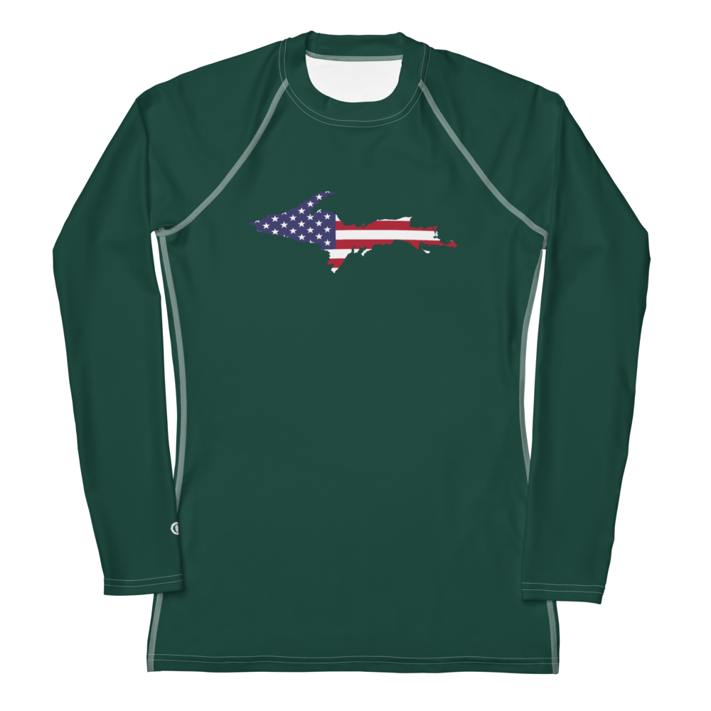 Michigan Upper Peninsula Rash Guard (w/ UP USA Flag) | Women's - Laconic Green