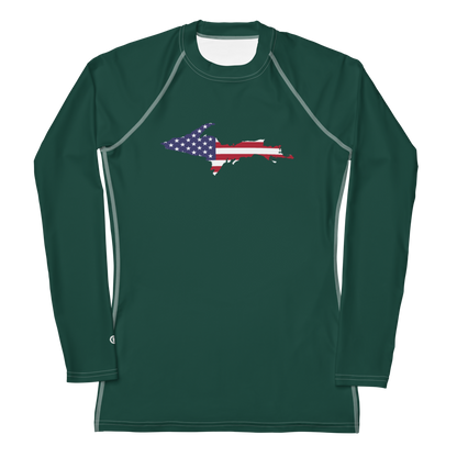 Michigan Upper Peninsula Rash Guard (w/ UP USA Flag) | Women's - Laconic Green