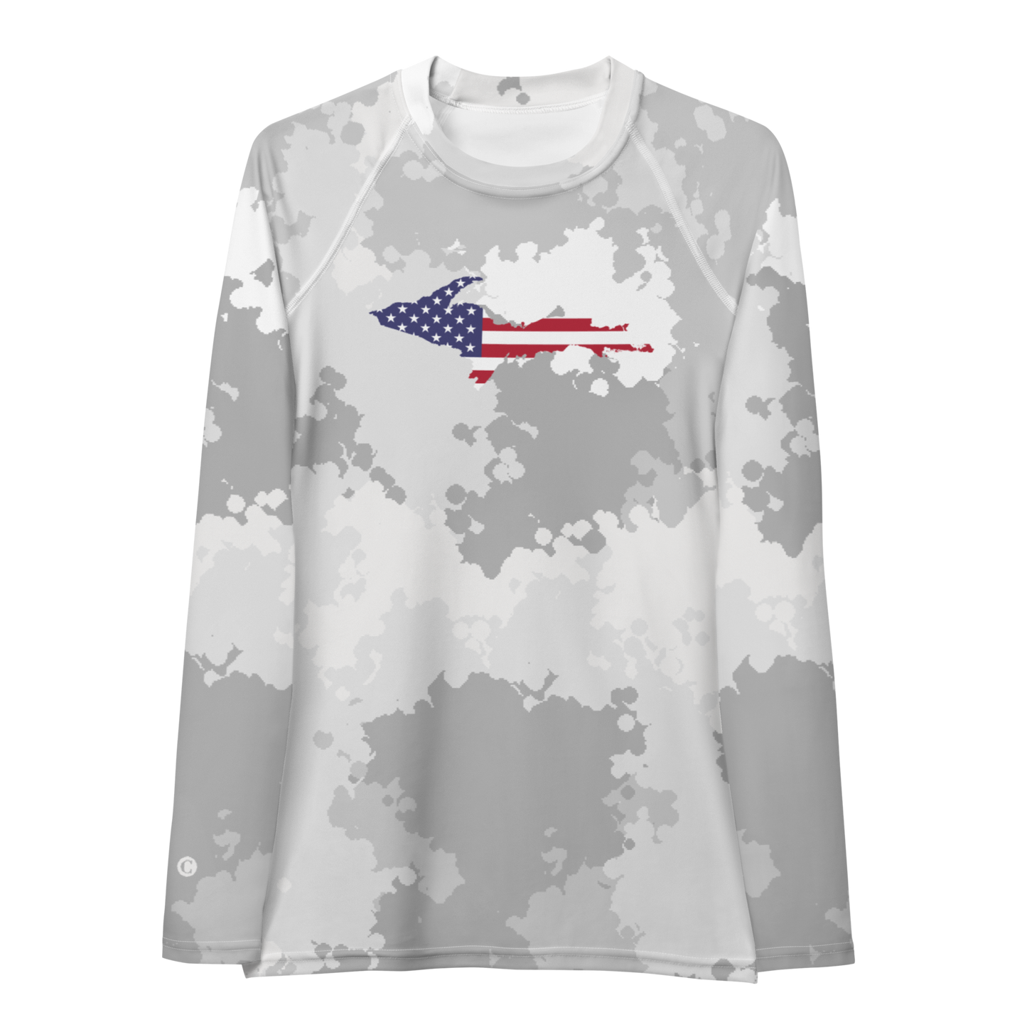 Michigan Upper Peninsula Rash Guard (w/ UP USA Flag) | Women's - Snow Camo