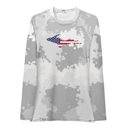 Michigan Upper Peninsula Rash Guard (w/ UP USA Flag) | Women's - Snow Camo