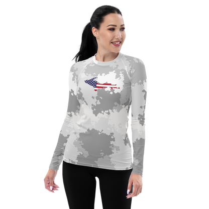 Michigan Upper Peninsula Rash Guard (w/ UP USA Flag) | Women's - Snow Camo