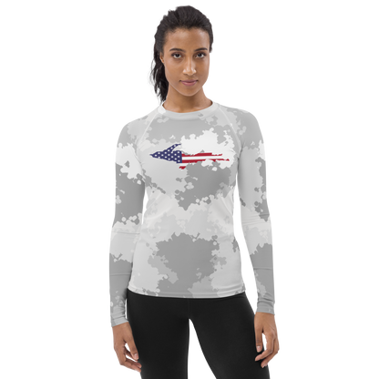 Michigan Upper Peninsula Rash Guard (w/ UP USA Flag) | Women's - Snow Camo