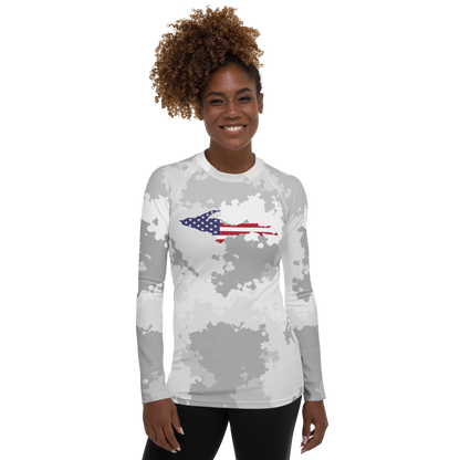 Michigan Upper Peninsula Rash Guard (w/ UP USA Flag) | Women's - Snow Camo