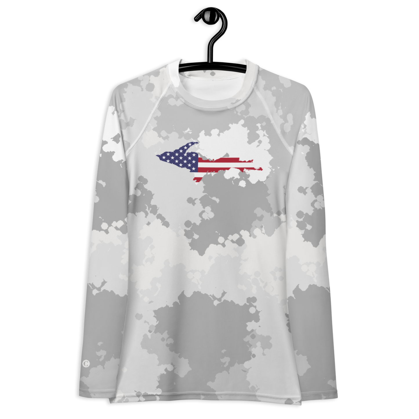 Michigan Upper Peninsula Rash Guard (w/ UP USA Flag) | Women's - Snow Camo