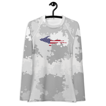 Michigan Upper Peninsula Rash Guard (w/ UP USA Flag) | Women's - Snow Camo