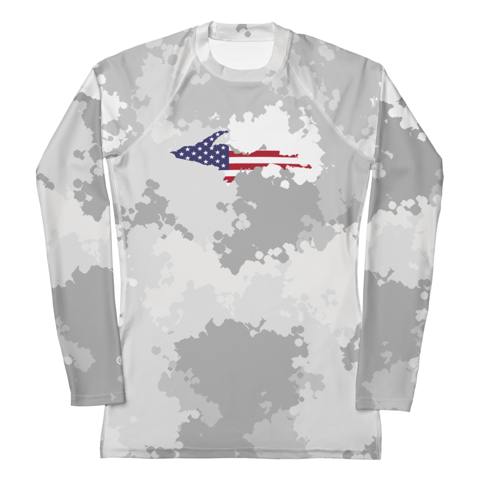 Michigan Upper Peninsula Rash Guard (w/ UP USA Flag) | Women's - Snow Camo