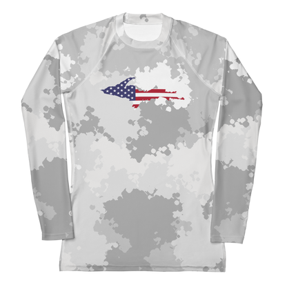 Michigan Upper Peninsula Rash Guard (w/ UP USA Flag) | Women's - Snow Camo