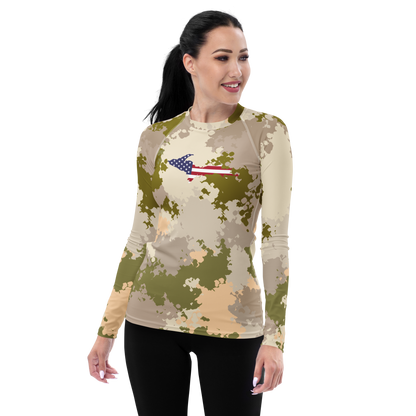 Michigan Upper Peninsula Rash Guard (w/ UP USA Flag) | Women's - Rosy Mound Camo