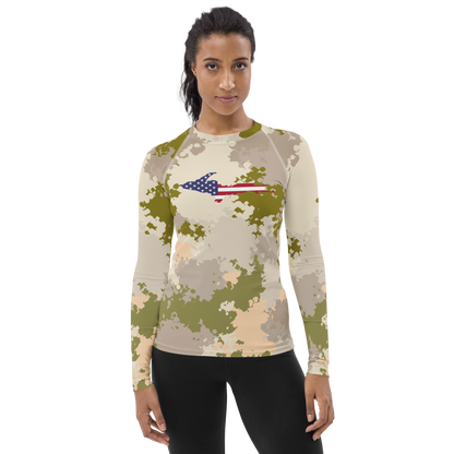 Michigan Upper Peninsula Rash Guard (w/ UP USA Flag) | Women's - Rosy Mound Camo