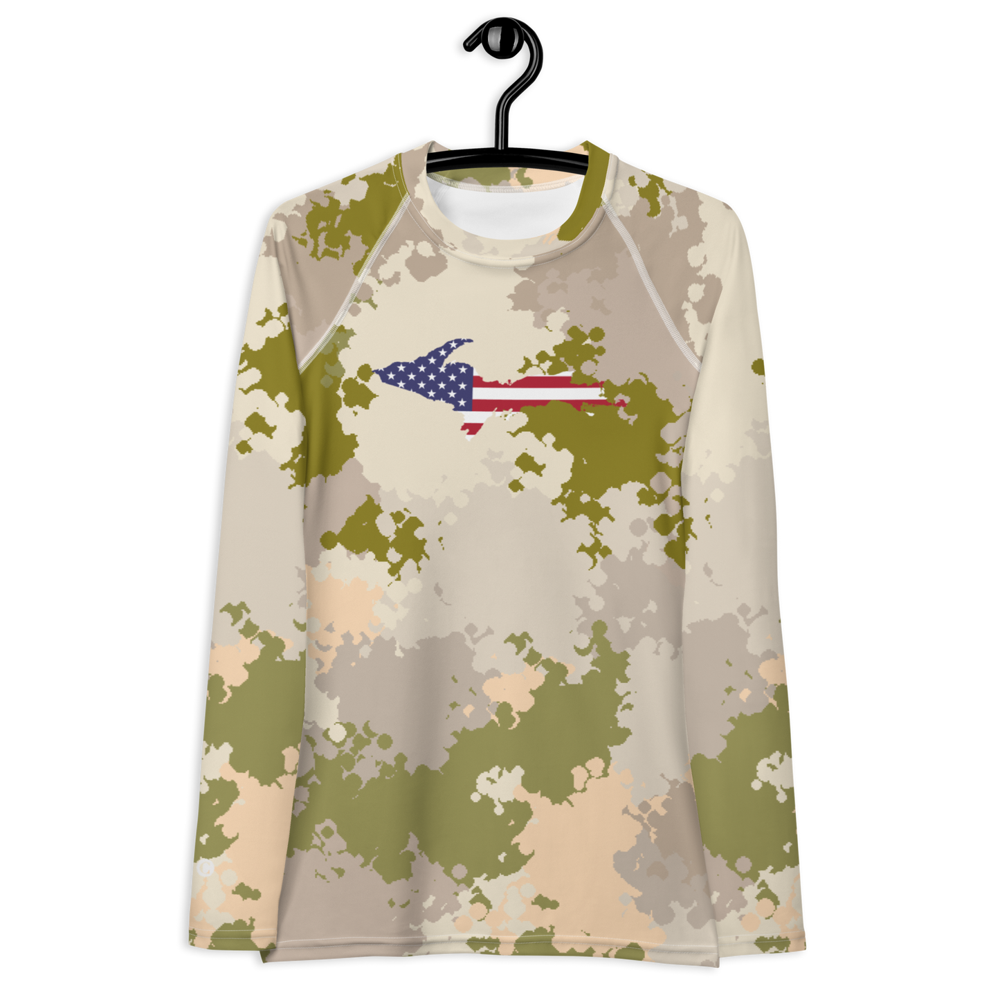 Michigan Upper Peninsula Rash Guard (w/ UP USA Flag) | Women's - Rosy Mound Camo