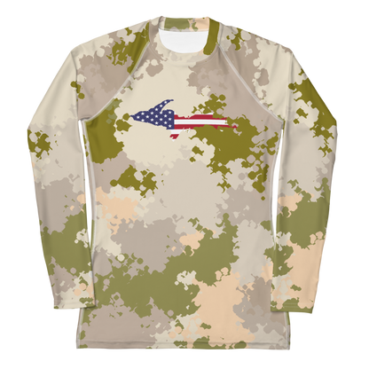 Michigan Upper Peninsula Rash Guard (w/ UP USA Flag) | Women's - Rosy Mound Camo