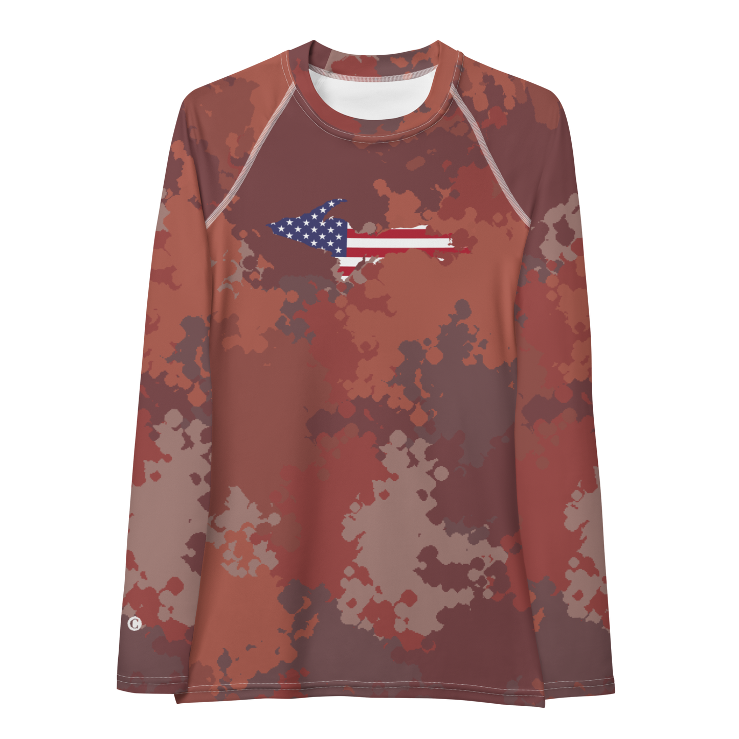 Michigan Upper Peninsula Rash Guard (w/ UP USA Flag) | Women's - Ore Dock Camo