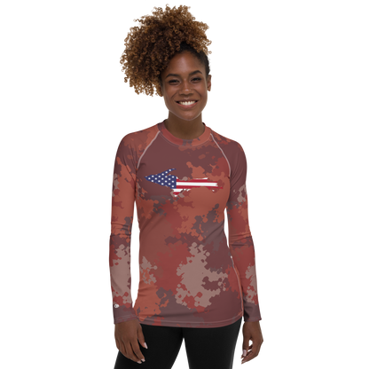 Michigan Upper Peninsula Rash Guard (w/ UP USA Flag) | Women's - Ore Dock Camo