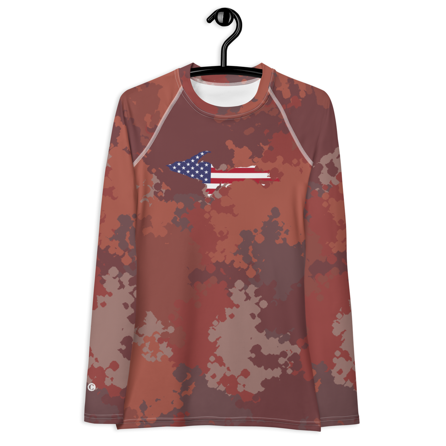 Michigan Upper Peninsula Rash Guard (w/ UP USA Flag) | Women's - Ore Dock Camo