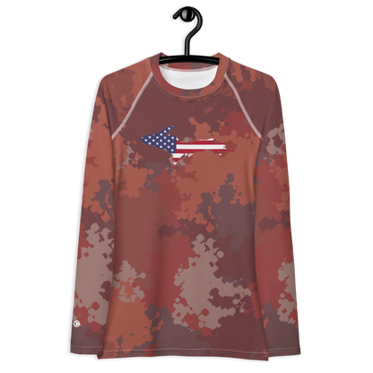 Michigan Upper Peninsula Rash Guard (w/ UP USA Flag) | Women's - Ore Dock Camo