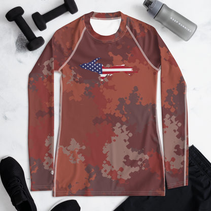 Michigan Upper Peninsula Rash Guard (w/ UP USA Flag) | Women's - Ore Dock Camo