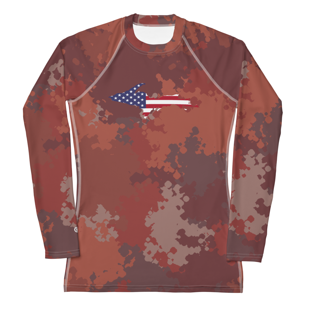 Michigan Upper Peninsula Rash Guard (w/ UP USA Flag) | Women's - Ore Dock Camo