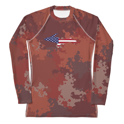 Michigan Upper Peninsula Rash Guard (w/ UP USA Flag) | Women's - Ore Dock Camo