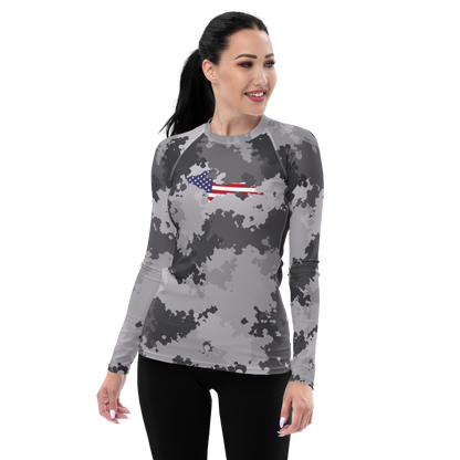 Michigan Upper Peninsula Rash Guard (w/ UP USA Flag) | Women's - Iron Ore Camo