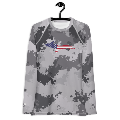 Michigan Upper Peninsula Rash Guard (w/ UP USA Flag) | Women's - Iron Ore Camo