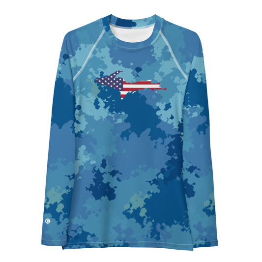 Michigan Upper Peninsula Rash Guard (w/ UP USA Flag) | Women's - Great Lakes Camo