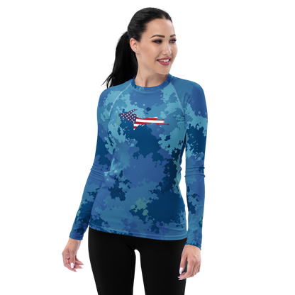 Michigan Upper Peninsula Rash Guard (w/ UP USA Flag) | Women's - Great Lakes Camo