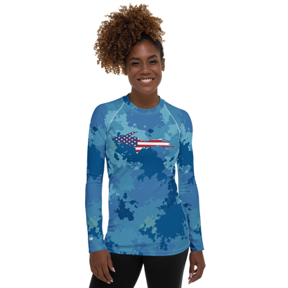 Michigan Upper Peninsula Rash Guard (w/ UP USA Flag) | Women's - Great Lakes Camo