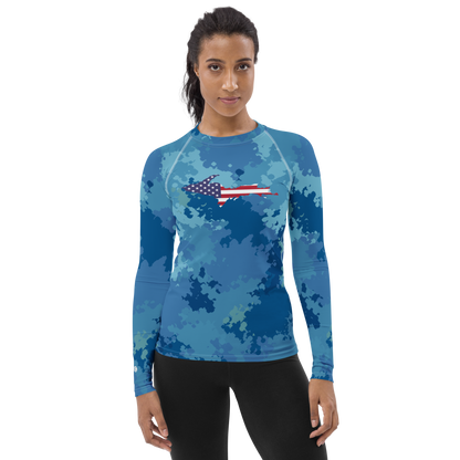 Michigan Upper Peninsula Rash Guard (w/ UP USA Flag) | Women's - Great Lakes Camo