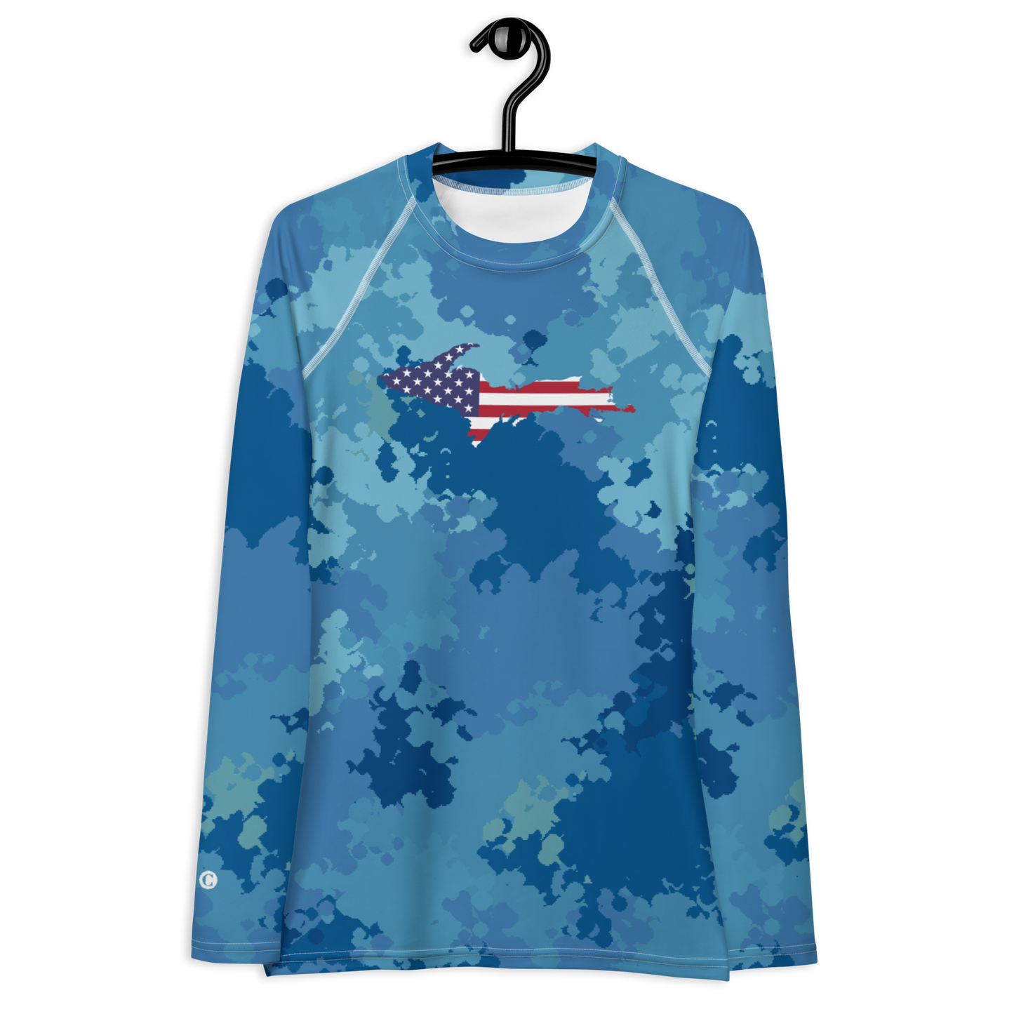 Michigan Upper Peninsula Rash Guard (w/ UP USA Flag) | Women's - Great Lakes Camo